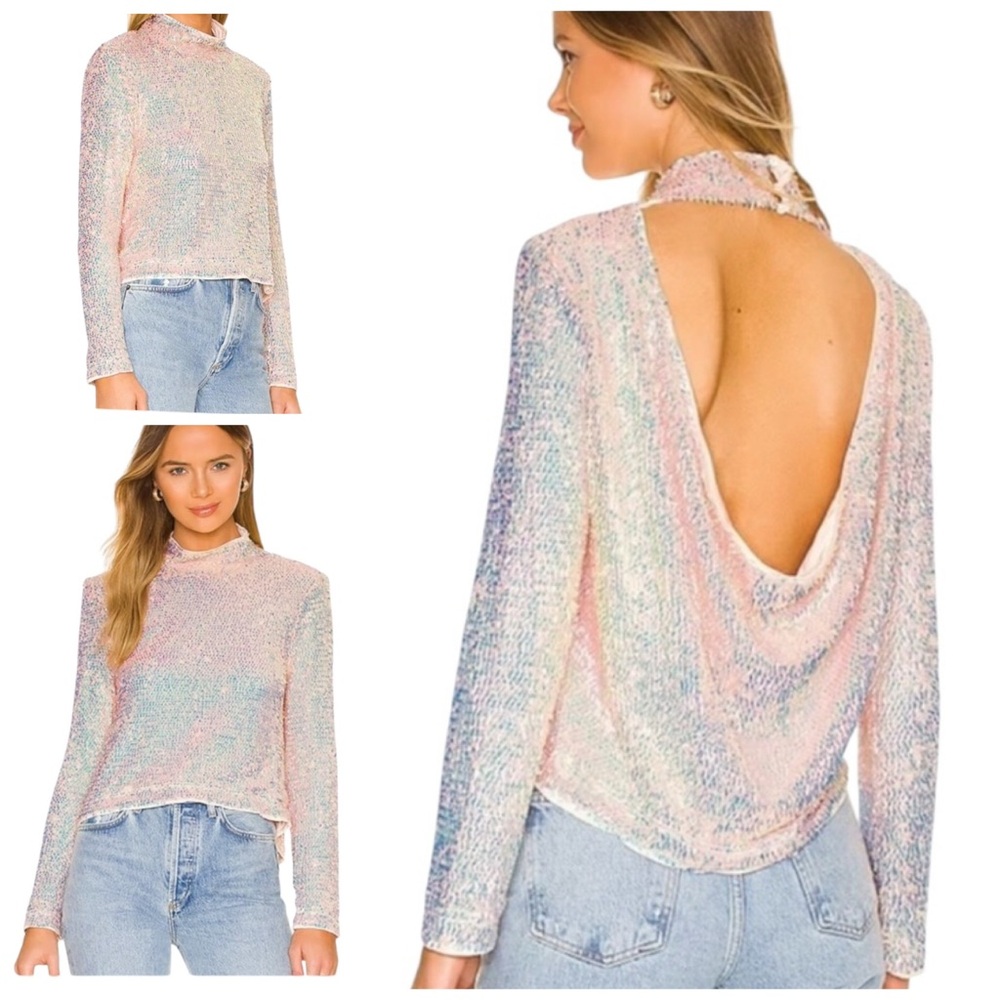 Anthropologie ASTR the Label Lia Sequin Drape Back Top Small